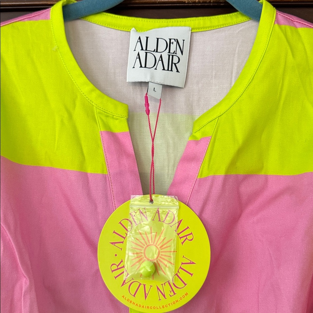 Alden Adair Neon Pink & Lime Stripe Mini Dress with Belt - Picture 2 of 5